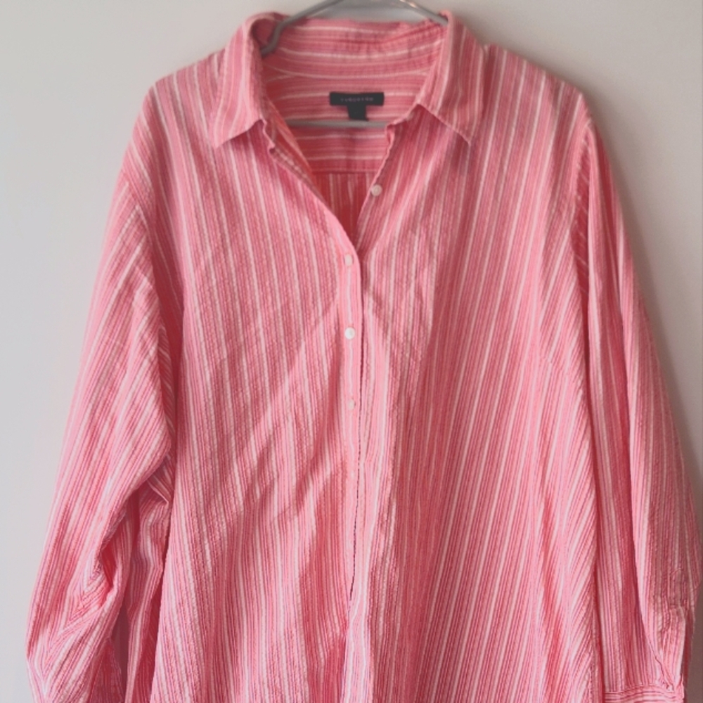Lands End women 3X pink stripes button down shirt